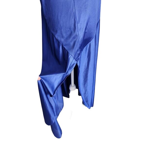 Vintage Nightgown Lingerie L Blue Side Slit Nylon Long - Picture 6 of 10